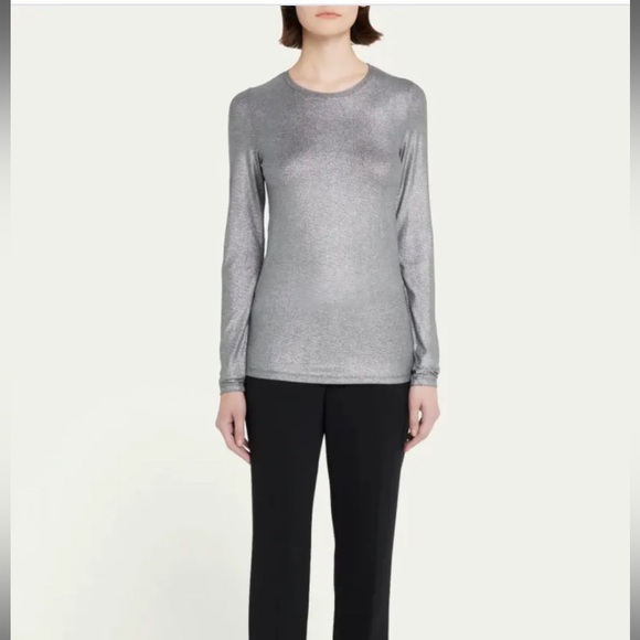 NWT Majestic Filature Soft Touch Crewneck Long Sleeve- Metallic Silver- Medium - Picture 1 of 13